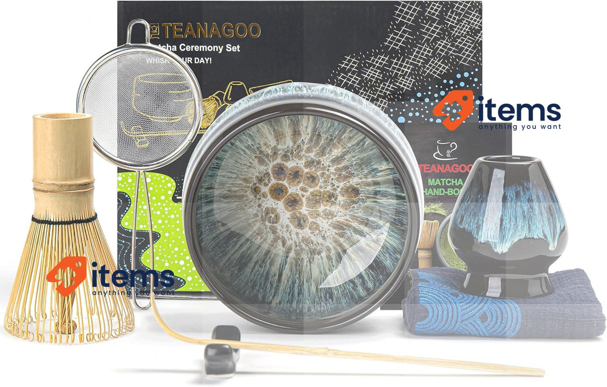 TEANAGOO Matcha Whisk, 7 Pcs Matcha Set with Holder/Scoop/Sifter Junware-green