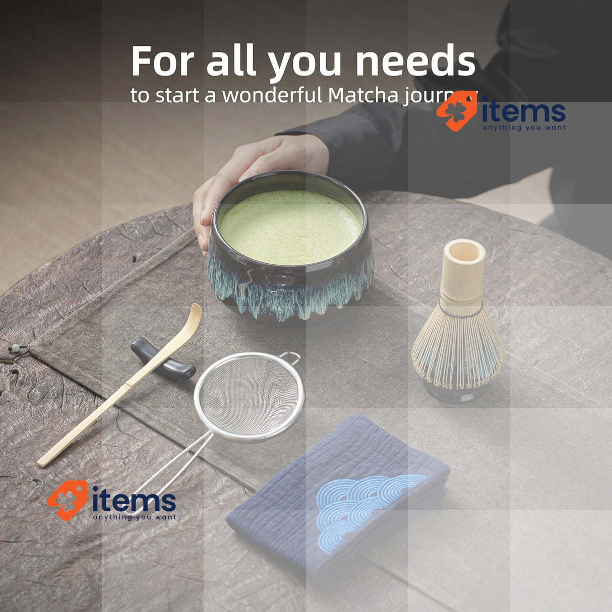 TEANAGOO Matcha Whisk, 7 Pcs Matcha Set with Holder/Scoop/Sifter Junware-green