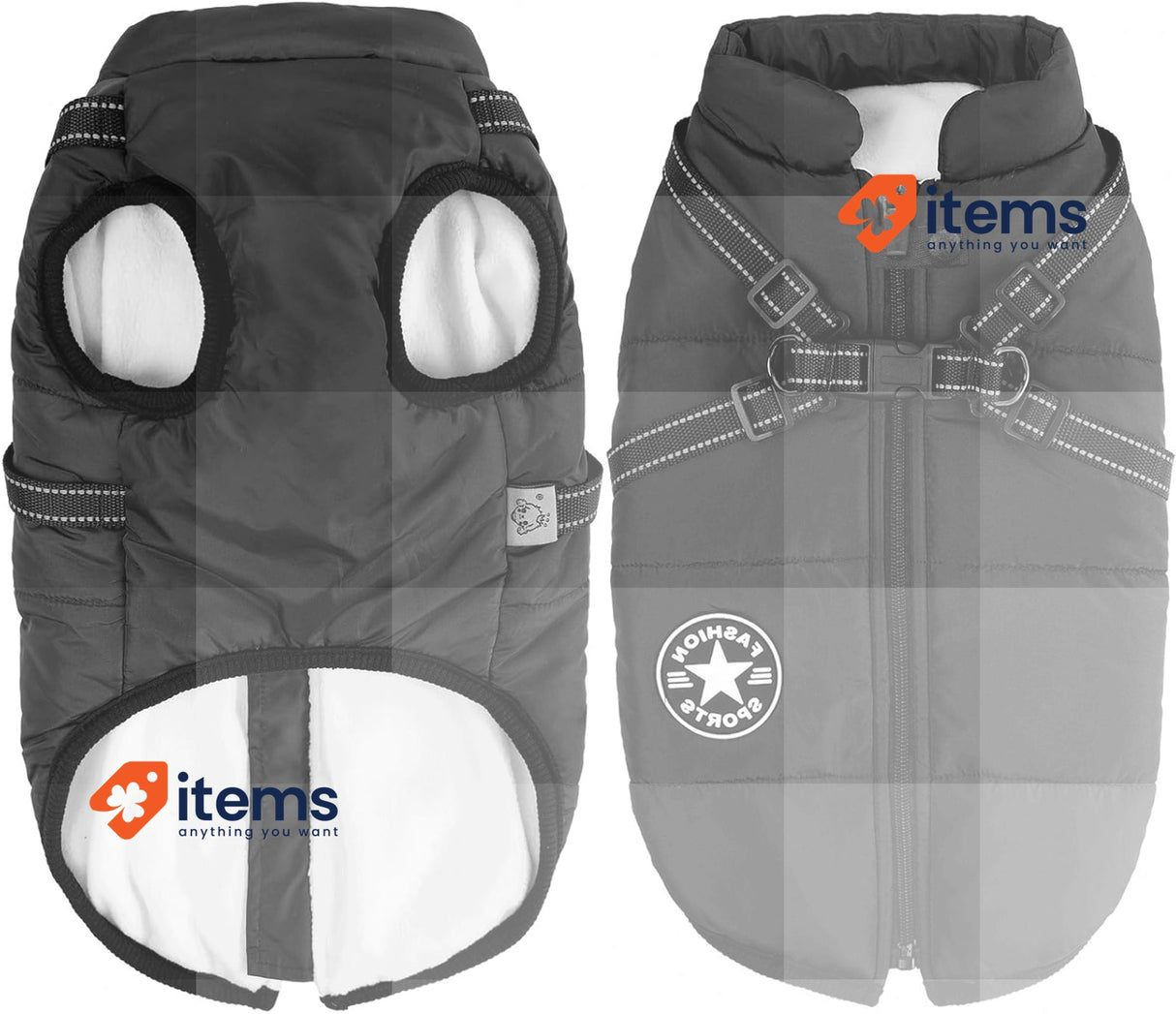 Aiboria Dog Jackets for Winter, Windproof, Waterproof, 2-in-1 Outfit Black