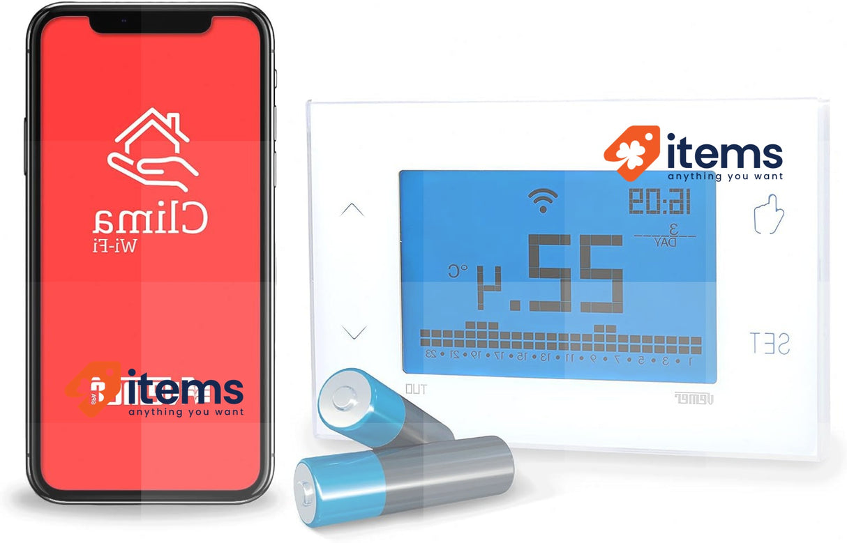 VEMER Programmable Smart Battery WiFi Thermostat for Boiler White