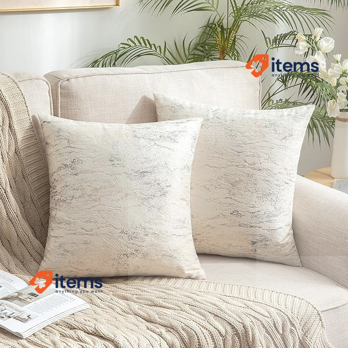 MIULEE Set Of 2 Velvet Cushion Cover Square Throw Pillow Case Milk White 45 cm