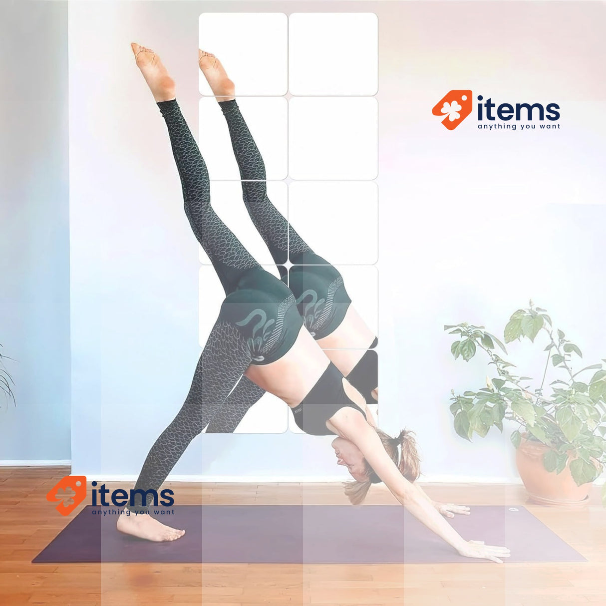 JUNEBRUSHS Slef Adhesive Mirror, 4 pieces Self Adhesive Wall Mirror 20 x 20 cm