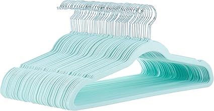 Amazon Basics Slim, Velvet Non-Slip Clothes Hangers 50-Pack Mint Green/Silver