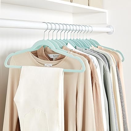 Amazon Basics Slim, Velvet Non-Slip Clothes Hangers 50-Pack Mint Green/Silver