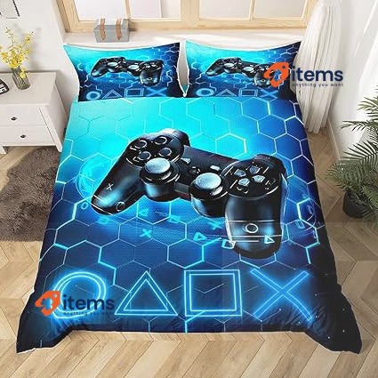 Homemissing Gaming Duvet Cover Kids 220 X 240 Cm Blue Gamer Video Game Bedding
