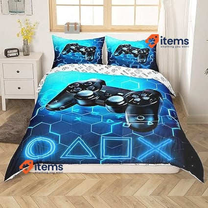 Homemissing Gaming Duvet Cover Kids 220 X 240 Cm Blue Gamer Video Game Bedding