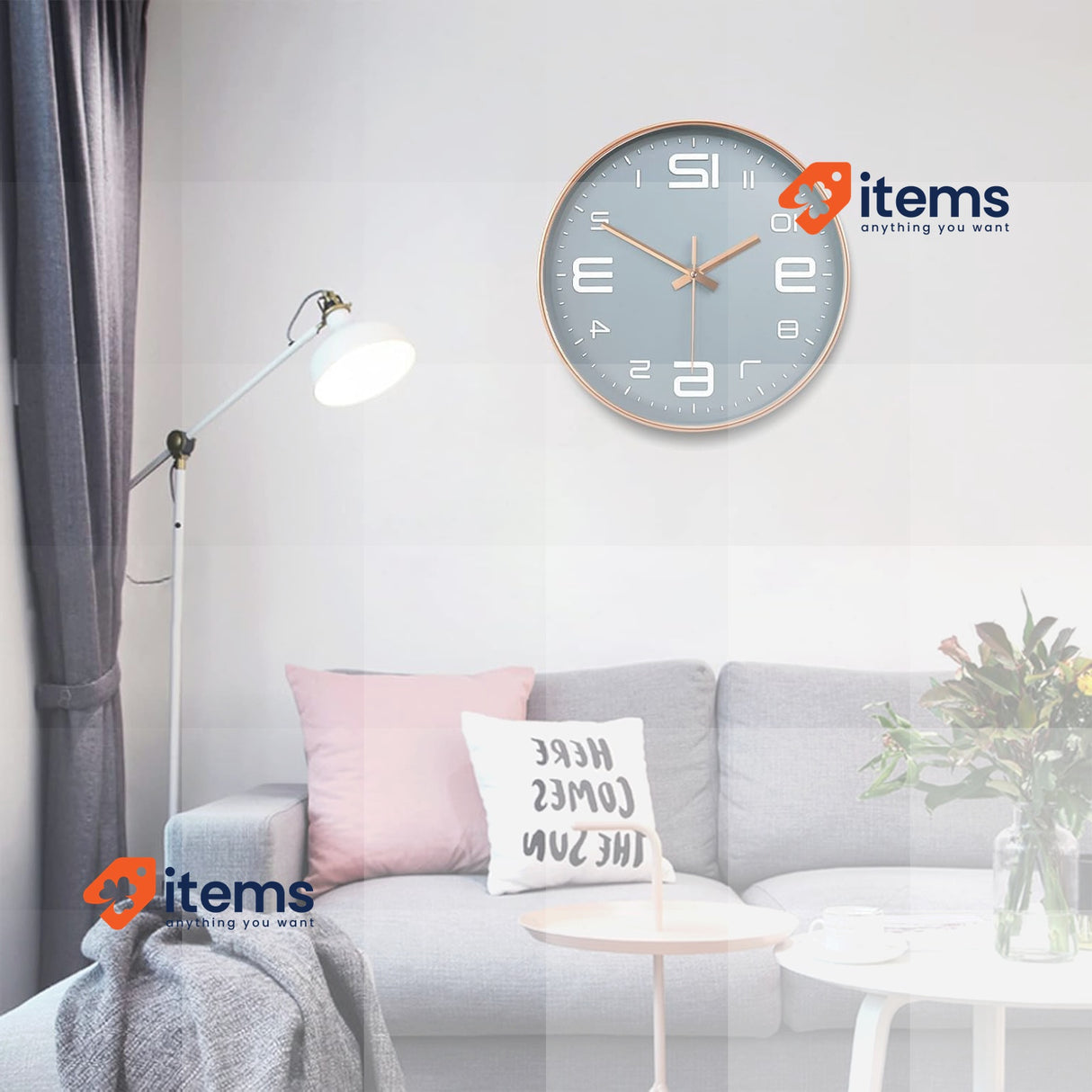 MULEVIP Analogue Wall Clock 12 inch Without tick sounds, Quartz Grey