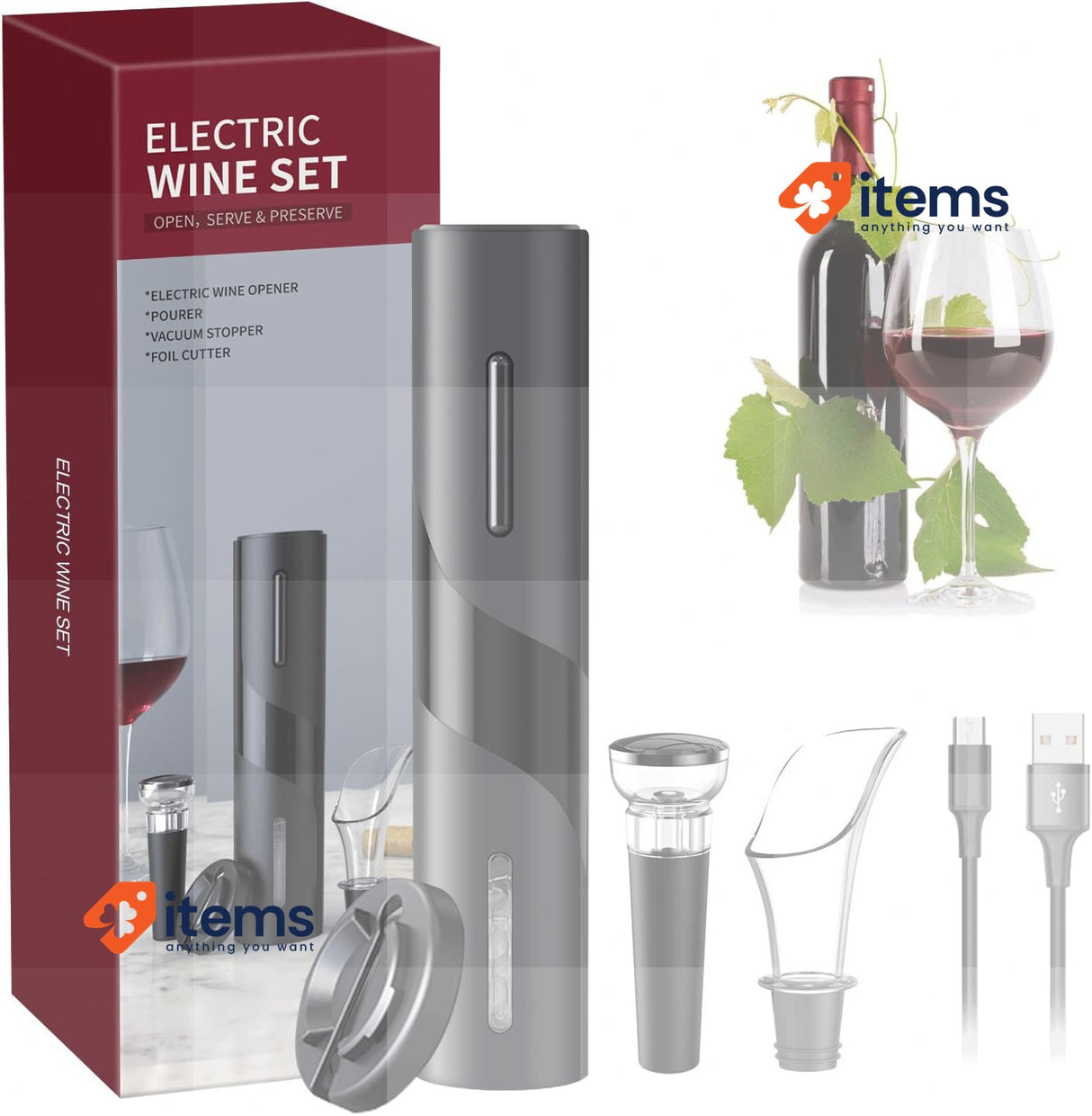 EBUYFIRE Electric Wine Bottle Opener Set, Wireless Electric Corkscrew Black