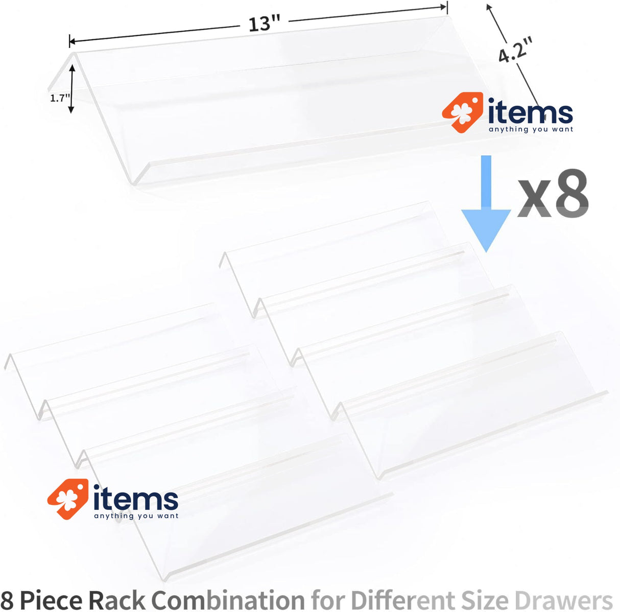 Miukaa Set of 8 Spice Rack Organizers - Transparent Acrylic Expandable 33-66cm
