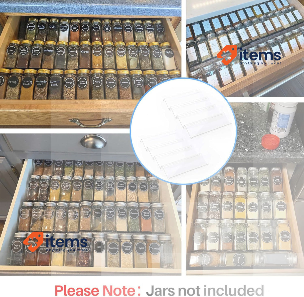 Miukaa Set of 8 Spice Rack Organizers - Transparent Acrylic Expandable 33-66cm