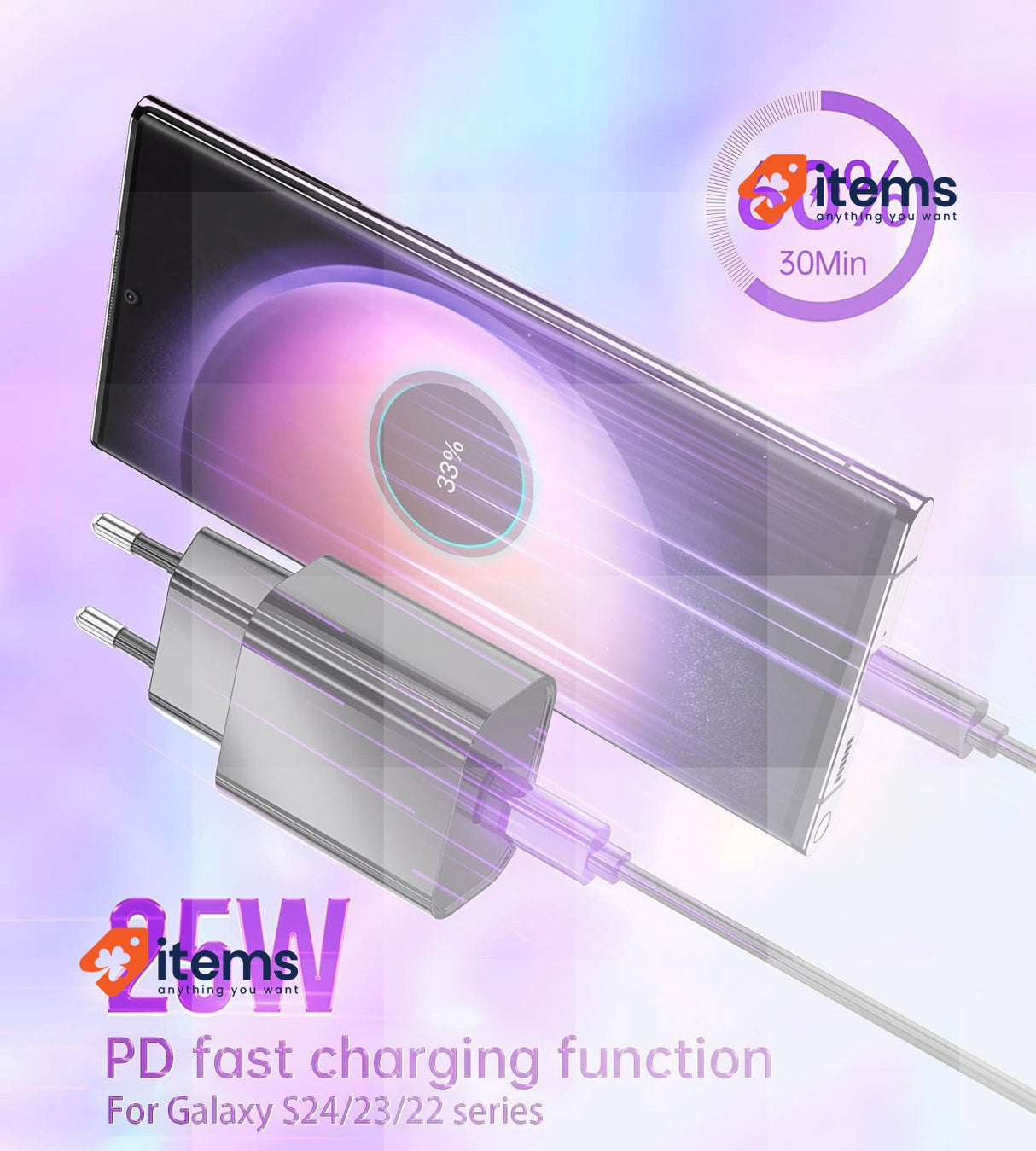 DEESOOCO 25W USB C Charger USB C Power Supply,Fast Charger, Black