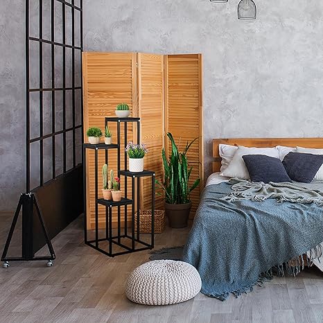 Relaxdays Plant Stand, Modern Pot Holder with 4 Tiers Black