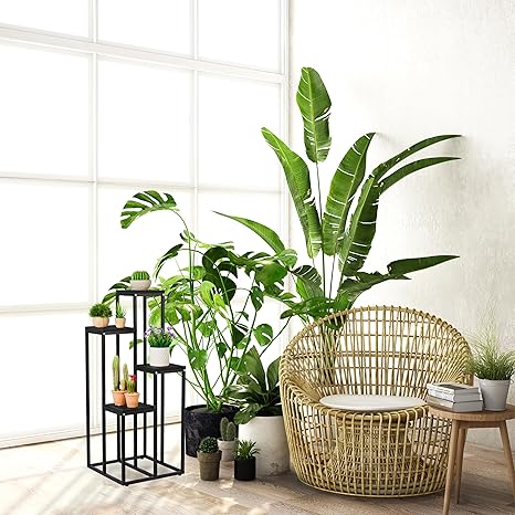 Relaxdays Plant Stand, Modern Pot Holder with 4 Tiers Black