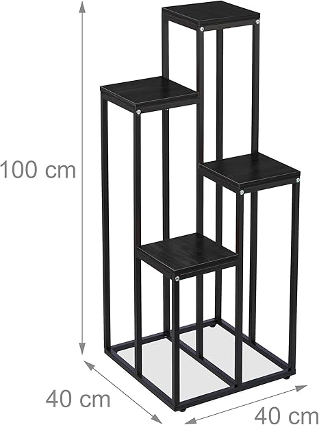 Relaxdays Plant Stand, Modern Pot Holder with 4 Tiers Black