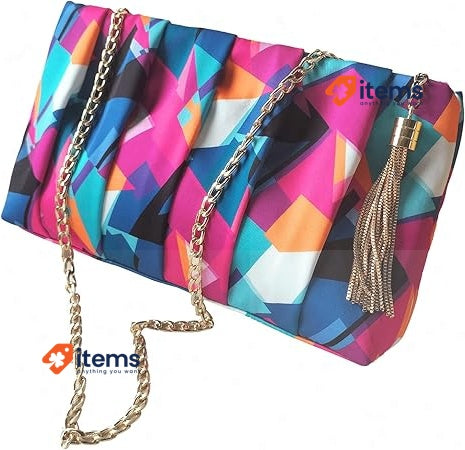JURLEA Women Clutch Hand Bag Multicolored Silk Wedding Dinner Long Chain S Party