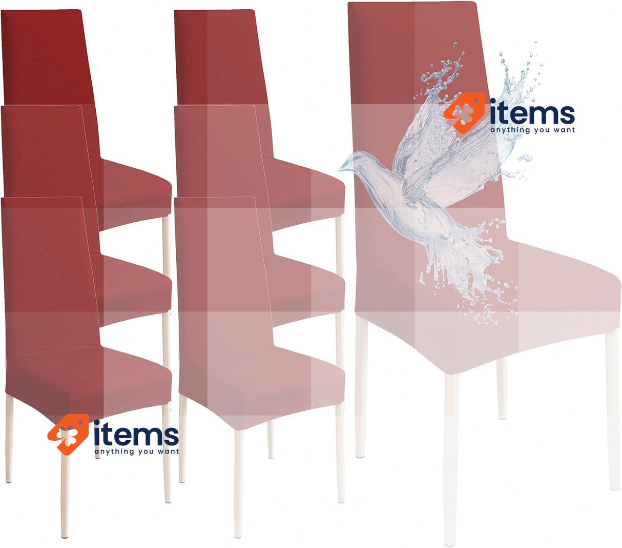 Poligino 6 Piece Waterproof Chair Cover Comfortable Burgunday