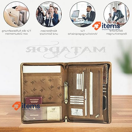 MATADOR Barcelona Men's Document Folder, Genuine Leather, (light Brown) Real