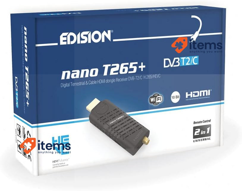 Edision NANO T265+ Terrestrial and Cable HDMI dongle Receiver Black