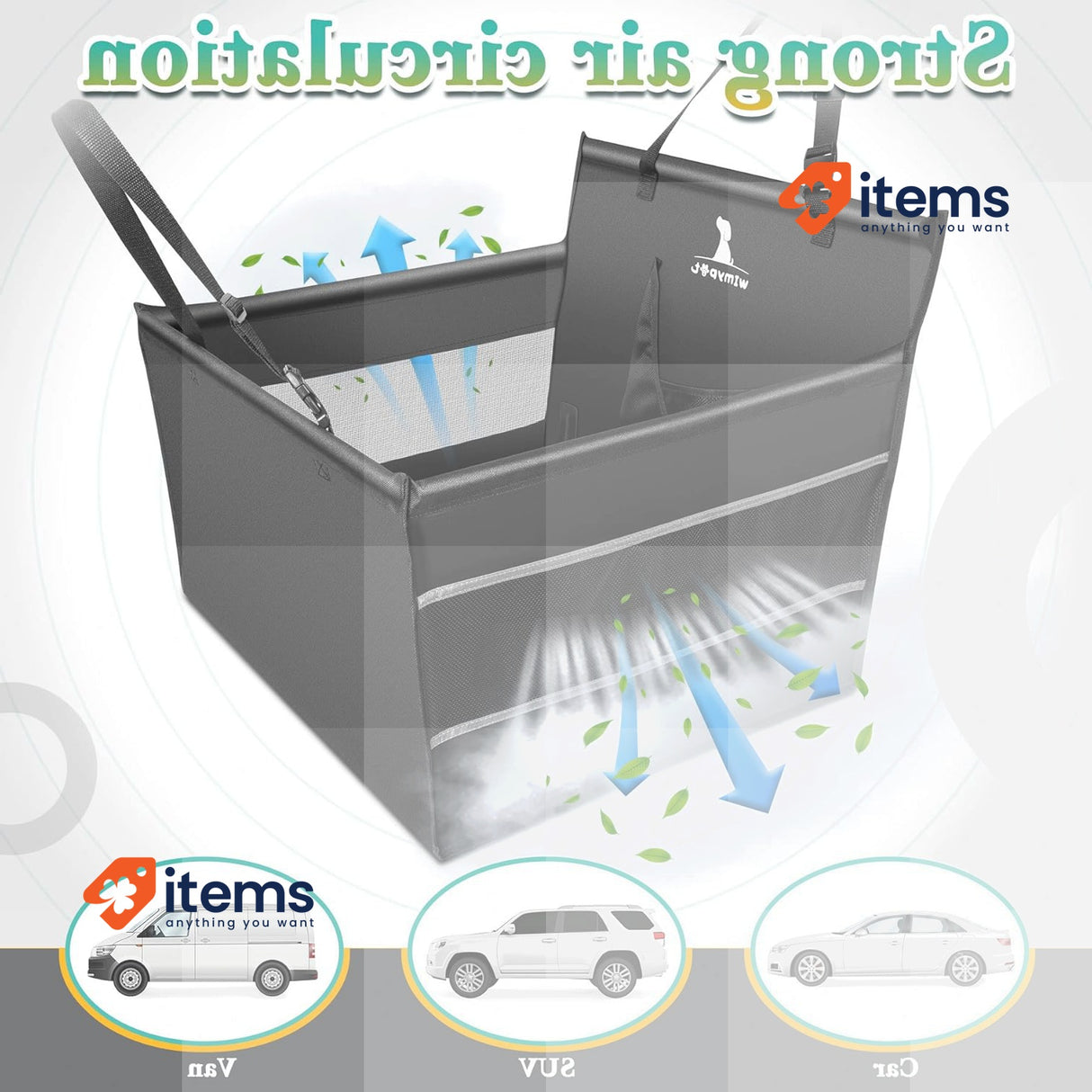 Wimypet Dog & Cat Car Booster Basket 100% Waterproof & Breathable 54x50x47cm