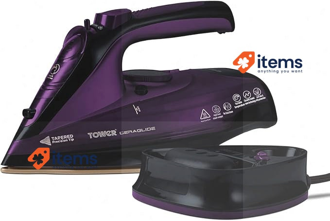 Tower T22008 CeraGlide Wireless Steam Iron with Ceramic Sole Black,Purple