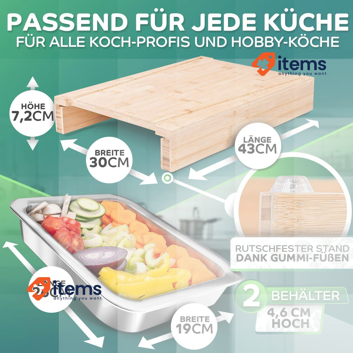 SIDORENKO Loco Bird Premium Chopping Board With Collecting Trays Stainless Ideal