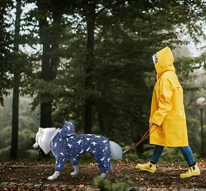 Idepet Dog Raincoat with Hood & Collar Hole 3XL Blue