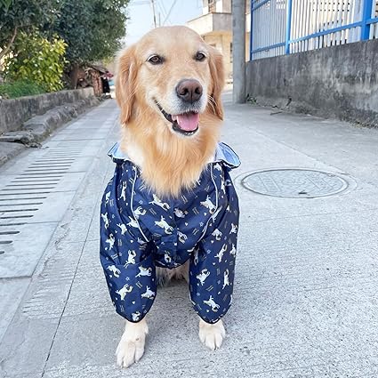 Idepet Dog Raincoat with Hood & Collar Hole 3XL Blue