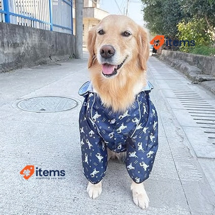 Idepet Dog Raincoat With Hood & Collar Hole 3XL Blue Waterproof Poncho Jacket