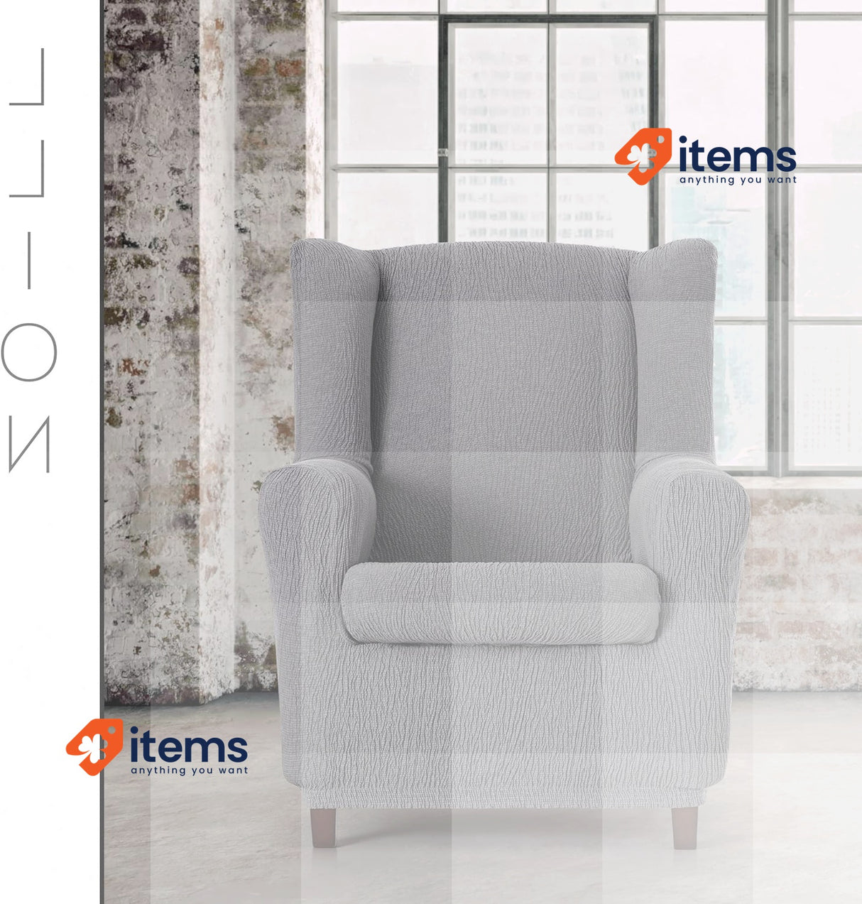 Eysa Llion 1 Seater Elastic Wingback Armchair Cover Colour 06/Grey