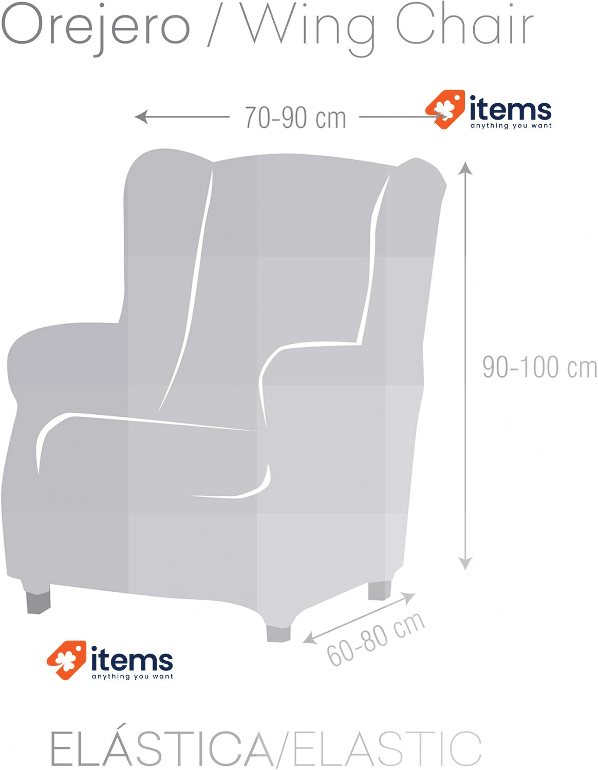 Eysa Llion 1 Seater Elastic Wingback Armchair Cover Colour 06/Grey