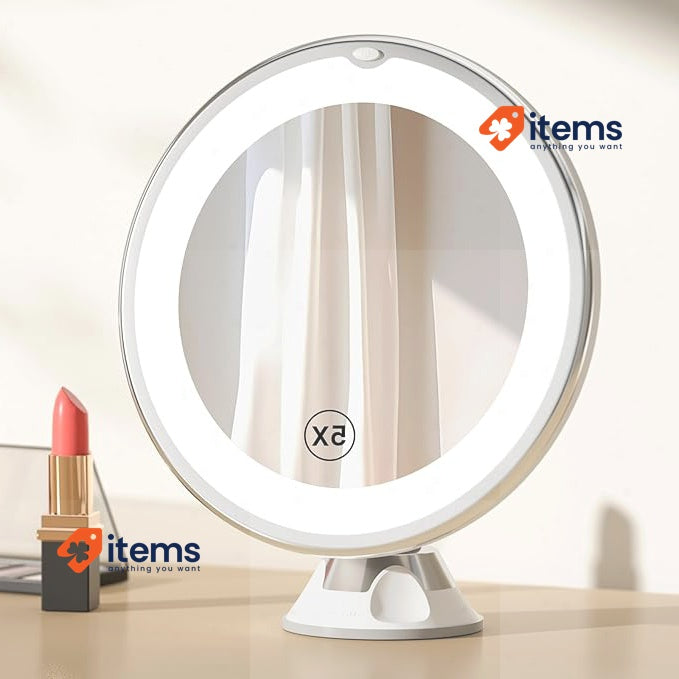 EMKE Table Mirror with Lighting with 5x Magnifying Mirror (White)