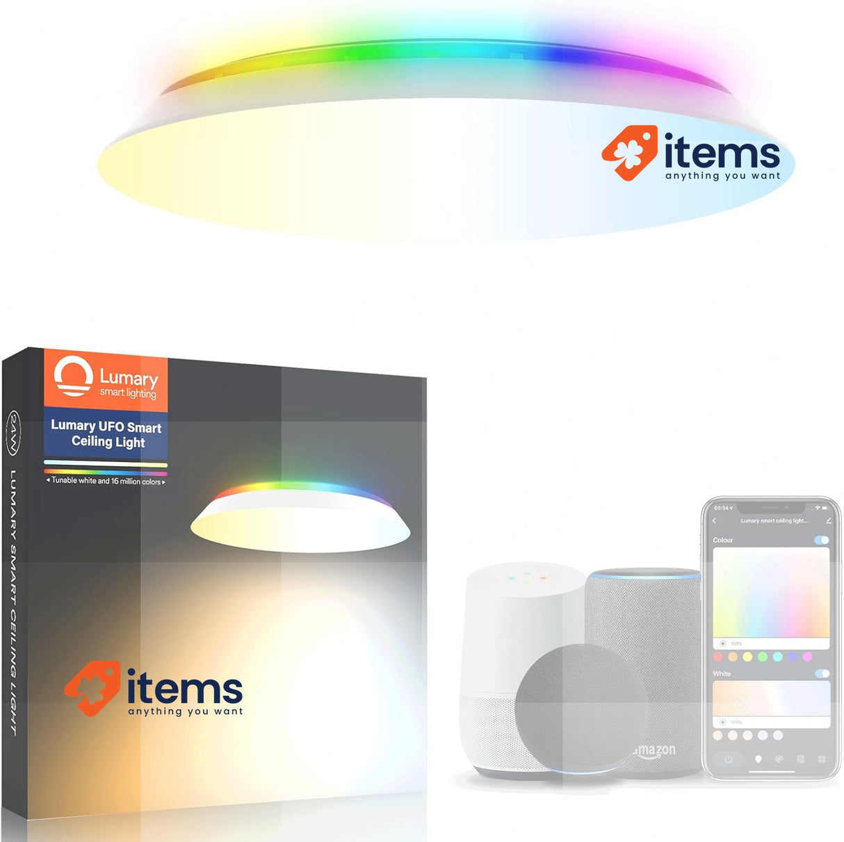 Lumary 24W Smart LED Ceiling Light with RGBAI Backlight White