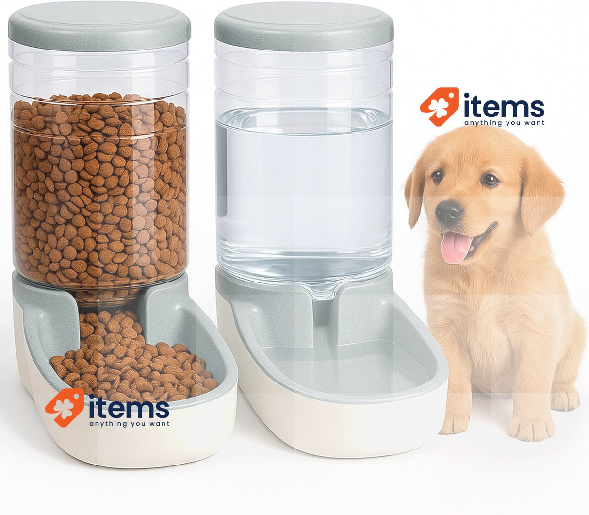 Edipets Automatic Cat Dog Feeder 2 Units 3.8L Pet Food and Water Dispenser Grey