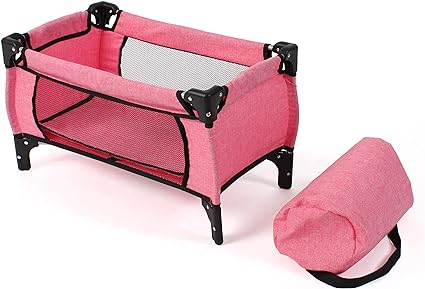 Bayer Chic 2000 653-57 Deluxe Travel Cot for Baby, Doll's Bed, Pink Jeans