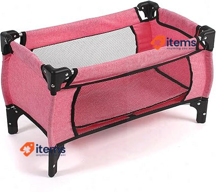 Bayer Chic 2000 653-57 Deluxe Travel Cot for Baby, Doll's Bed, Pink Jeans