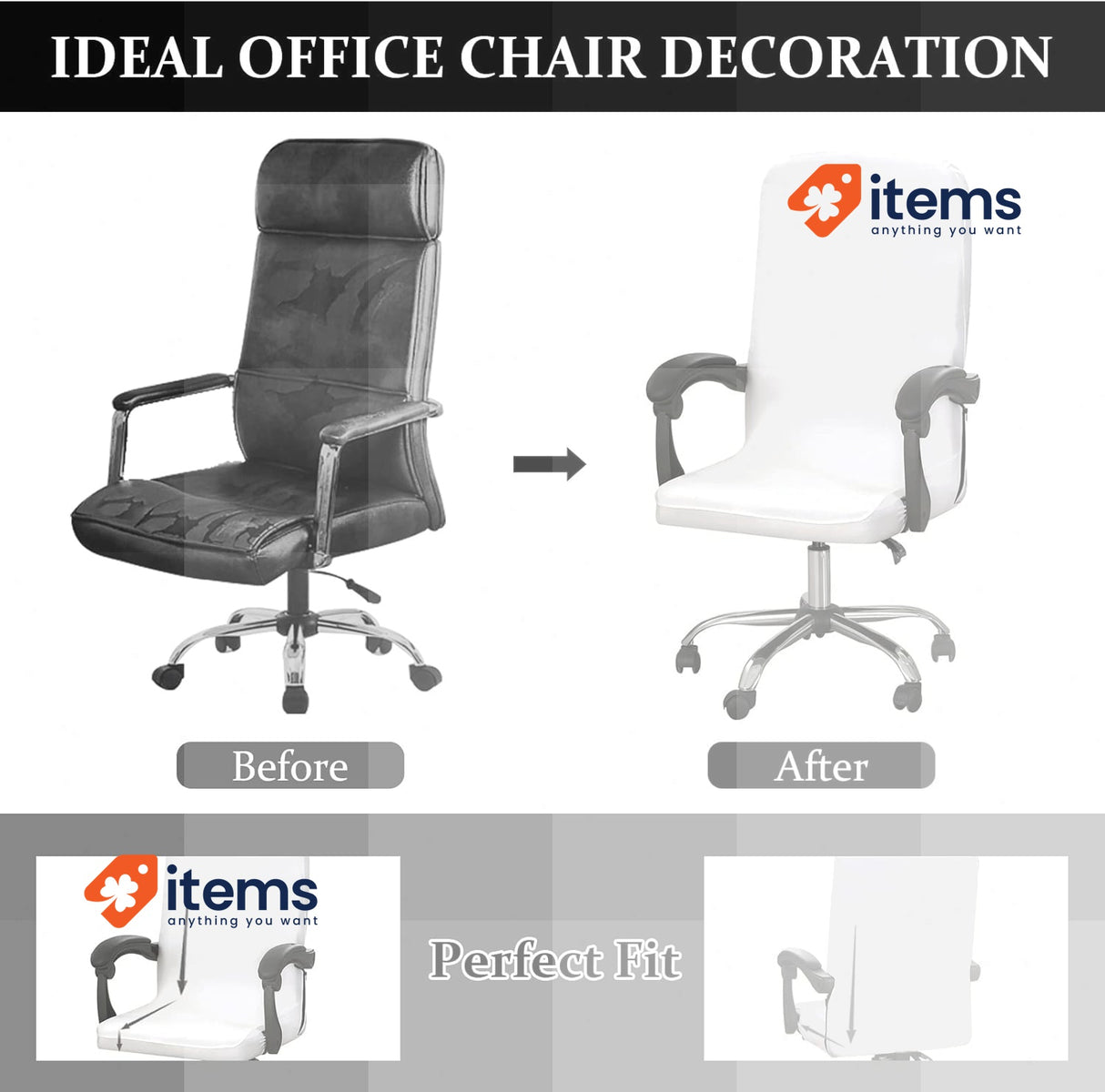 Jaotto Office Chair Seat Spandex Cover Washable Computer Armrests Chairs White