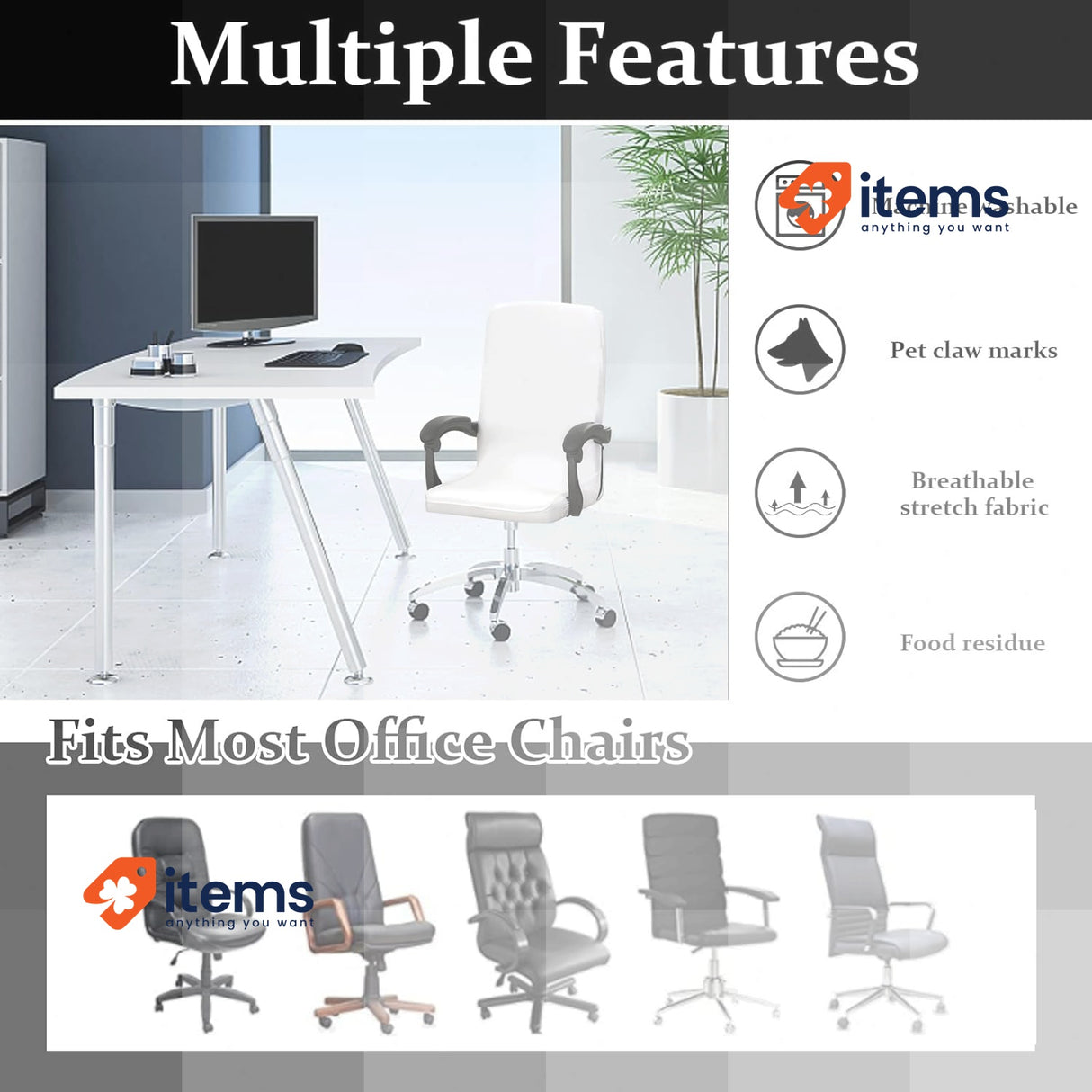 Jaotto Office Chair Seat Spandex Cover Washable Computer Armrests Chairs White