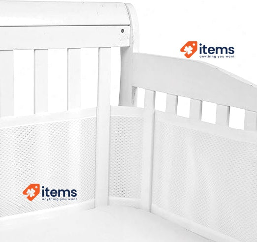 Baby Cot Bumper, 3D Mesh Lining Airflow, Breathable Cot Liner for Babies, White