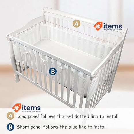 Baby Cot Bumper, 3D Mesh Lining Airflow, Breathable Cot Liner for Babies, White