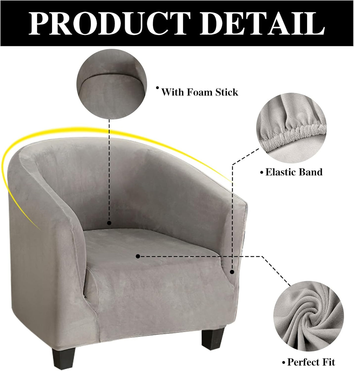 Jaotto Club Chair Covers for Armchair Tub Velvet#gray