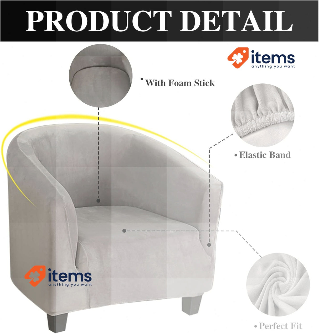 Jaotto Club Chair Covers for Armchair Tub Velvet#gray 1 Piece 2 Pieces Stretch