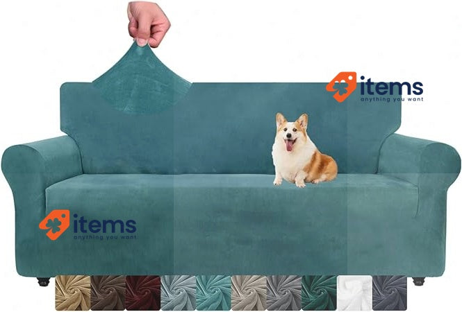 CHELZEN Velvet Couch Covers 3 Seater Peacock Blue Thick Stretch Sofa Dogs (Used)