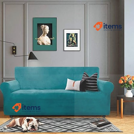 CHELZEN Velvet Couch Covers 3 Seater Peacock Blue Thick Stretch Sofa Dogs (Used)