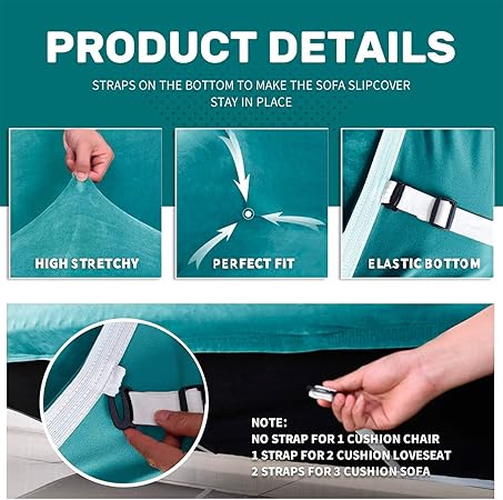 CHELZEN Velvet Couch Covers 3 Seater Peacock Blue