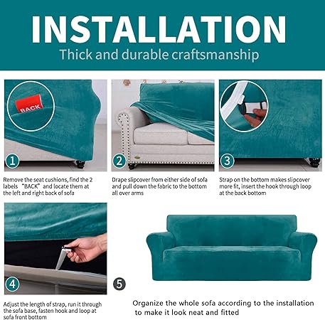 CHELZEN Velvet Couch Covers 3 Seater Peacock Blue