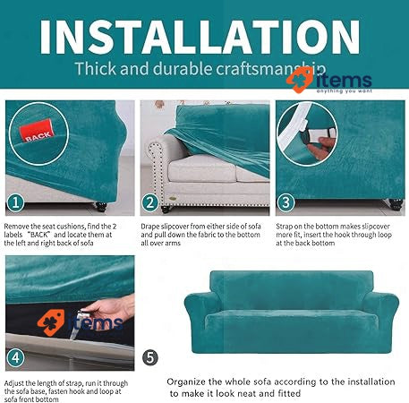 CHELZEN Velvet Couch Covers 3 Seater Peacock Blue Thick Stretch Sofa Dogs (Used)
