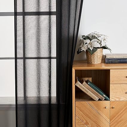 EMEMA Set of 2 Sheer Voile Curtains with Eyelets Black