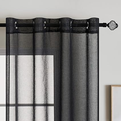 EMEMA Set of 2 Sheer Voile Curtains with Eyelets Black