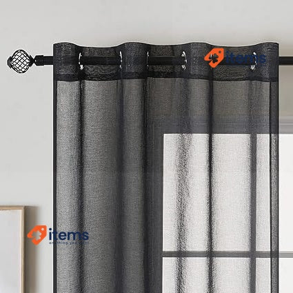 EMEMA Set Of 2 Sheer Voile Curtains With Eyelets Black Transparent Polyester Cm