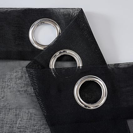 EMEMA Set of 2 Sheer Voile Curtains with Eyelets Black